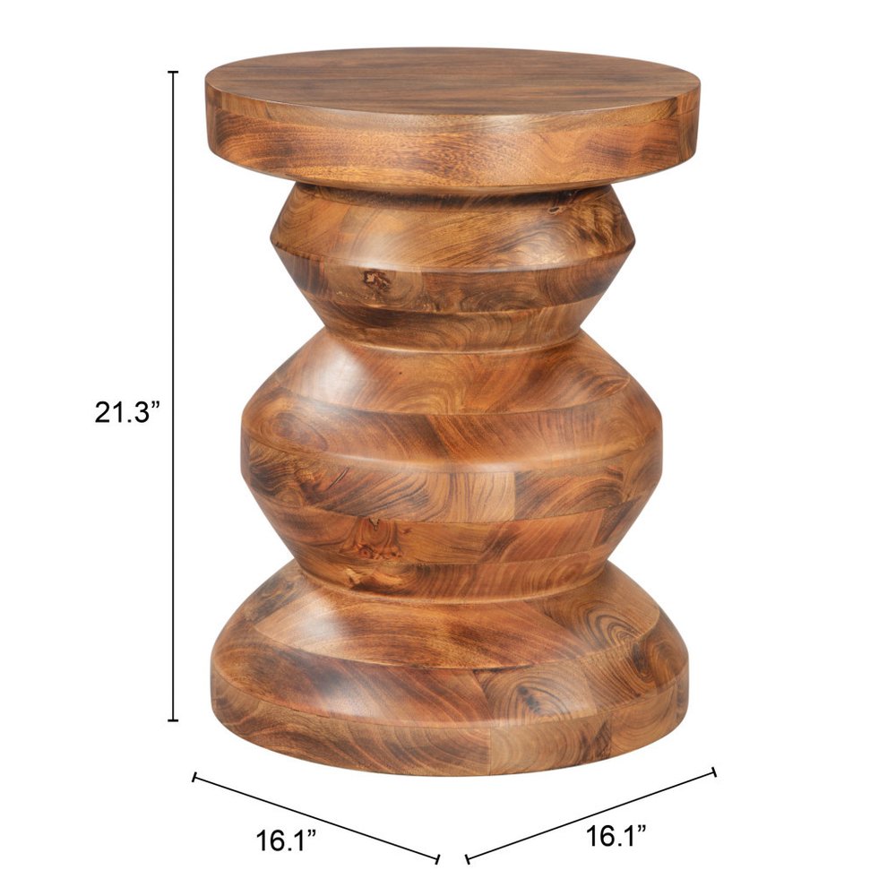 21" Brown Solid Wood Round Pedestal End Table