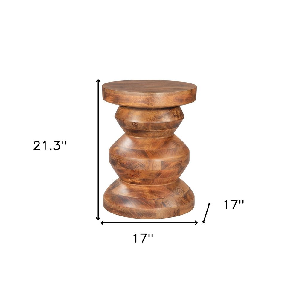 21" Brown Solid Wood Round Pedestal End Table