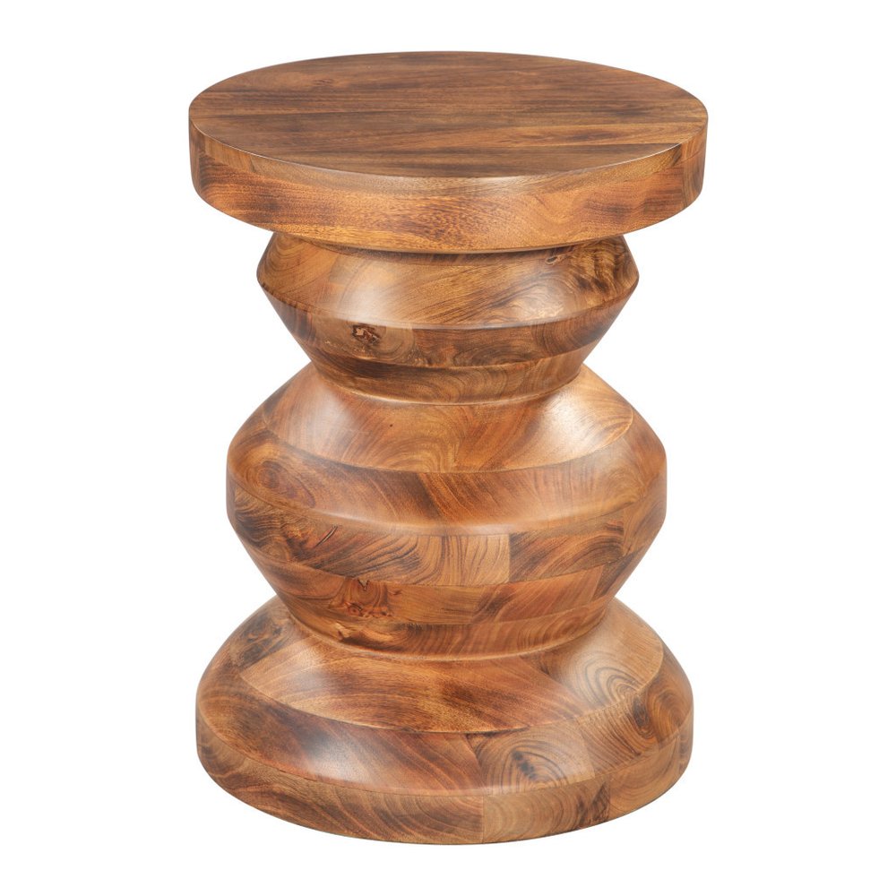 21" Brown Solid Wood Round Pedestal End Table