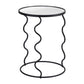 24" Black Mirrored Glass and Steel Round Abstract End Table