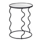 24" Black Mirrored Glass and Steel Round Abstract End Table