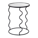 24" Black Mirrored Glass and Steel Round Abstract End Table