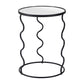 24" Black Mirrored Glass and Steel Round Abstract End Table
