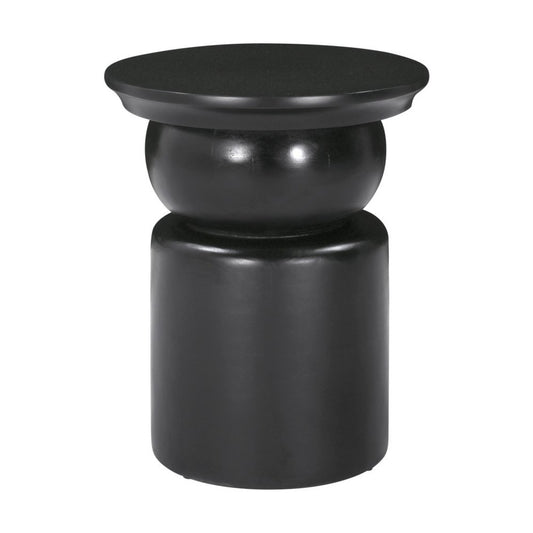 20" Black Solid Wood Round Drum End Table
