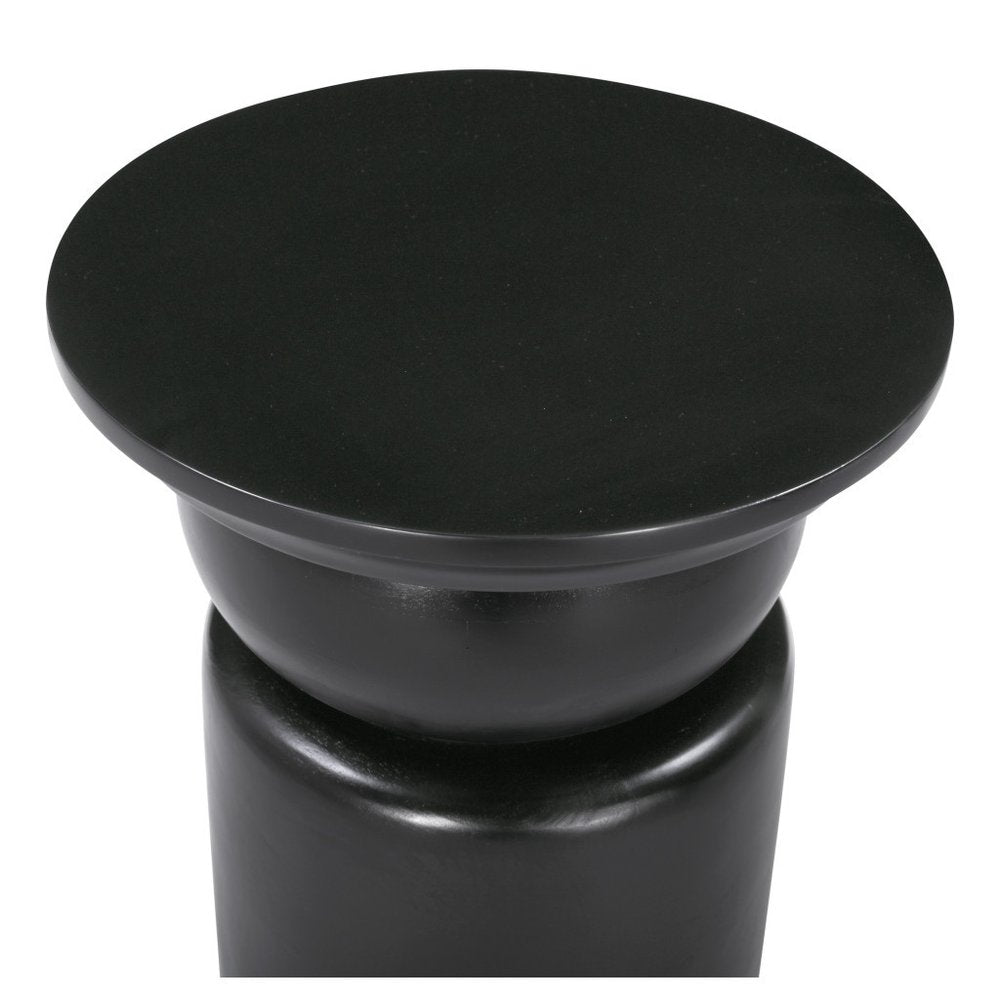 20" Black Solid Wood Round Drum End Table
