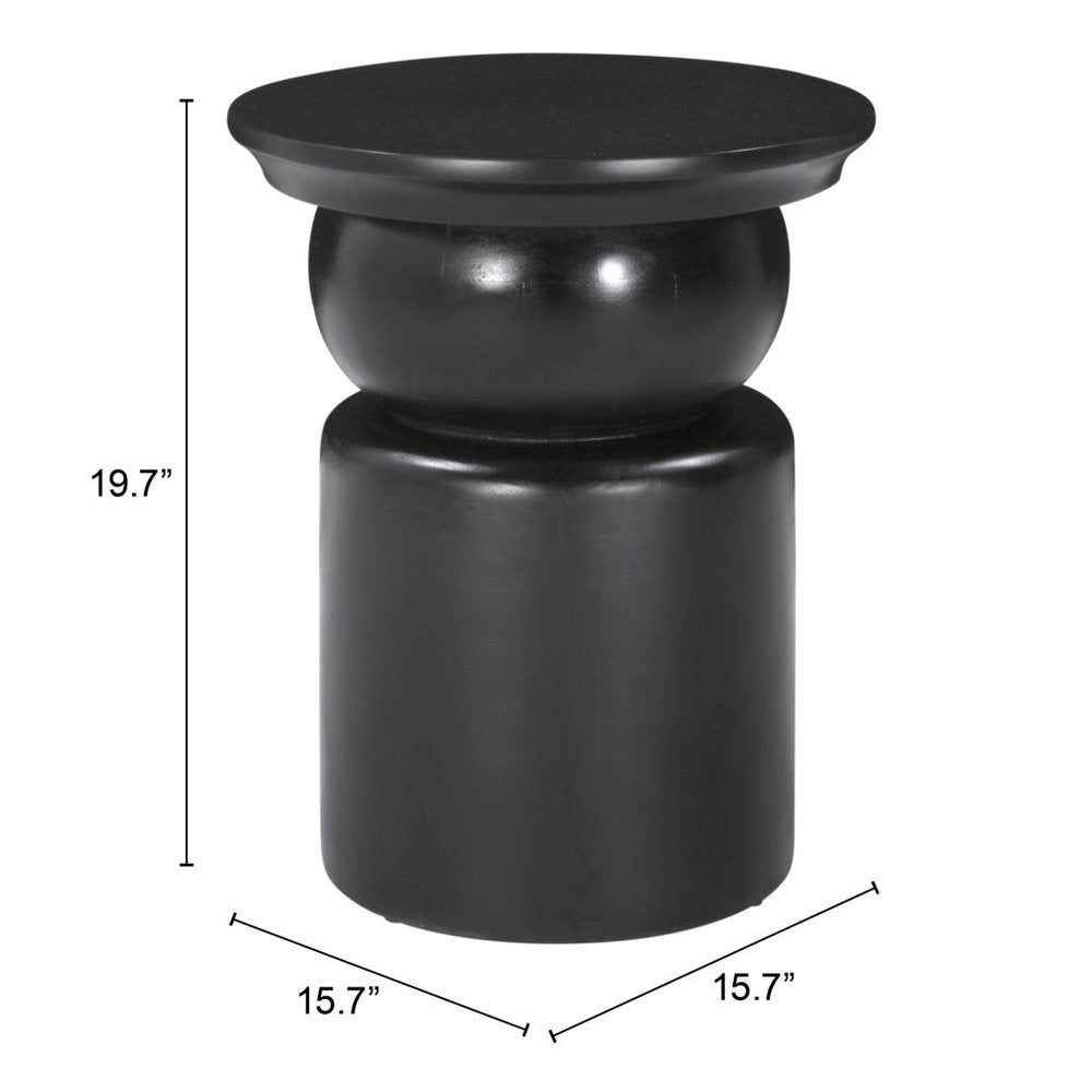 20" Black Solid Wood Round Drum End Table