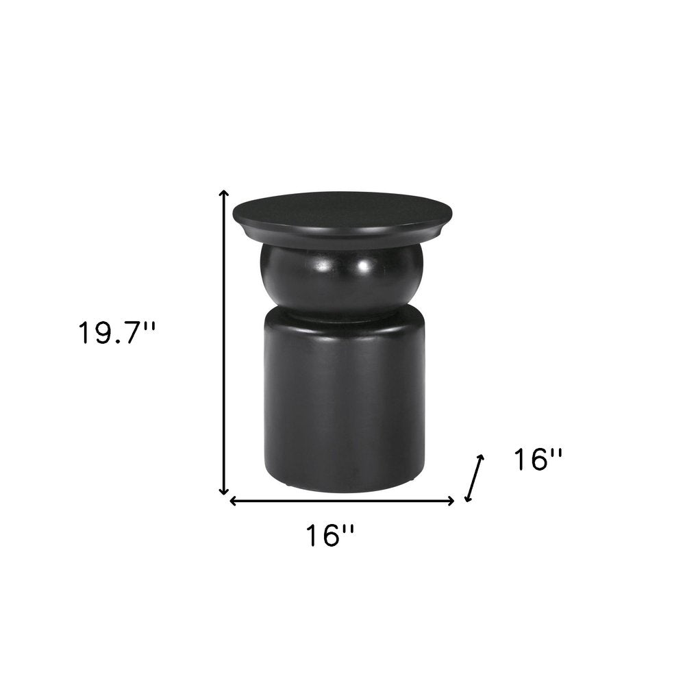 20" Black Solid Wood Round Drum End Table