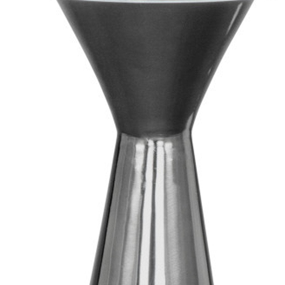 23" White And Black Marble And Steel Round Pedestal End Table