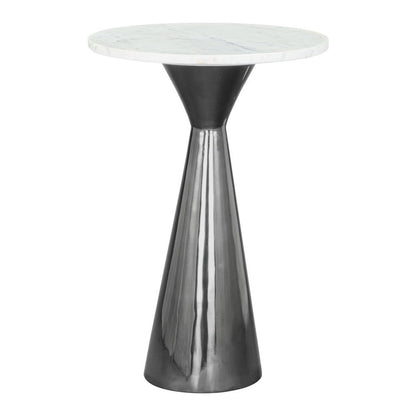 23" White And Black Marble And Steel Round Pedestal End Table