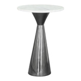 23" White And Black Marble And Steel Round Pedestal End Table