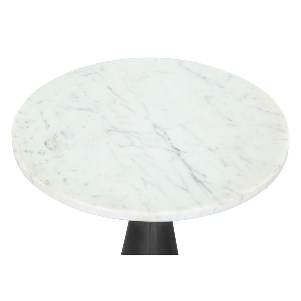 23" White And Black Marble And Steel Round Pedestal End Table