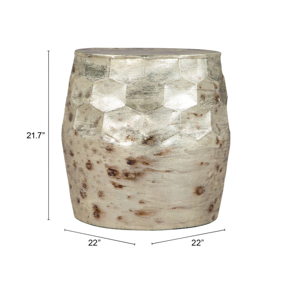 22" Beige Iron Round Block End Table