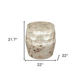 22" Beige Iron Round Block End Table