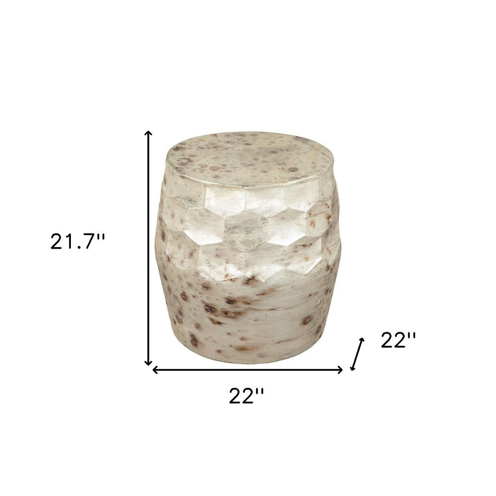 22" Beige Iron Round Block End Table