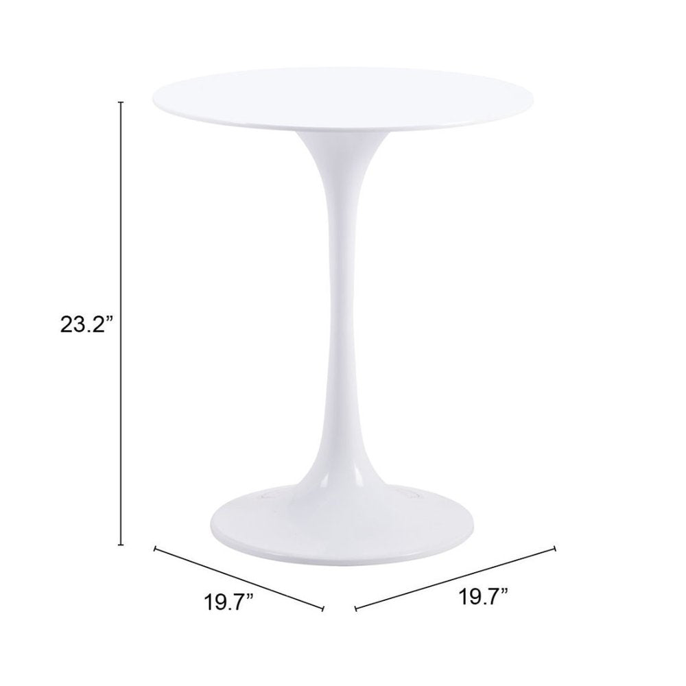 23" White Steel Round Pedestal End Table