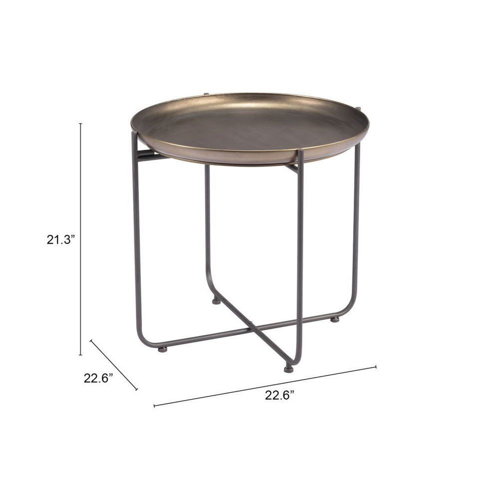 21" Bronze and Gray Steel Round Cross Legs End Table