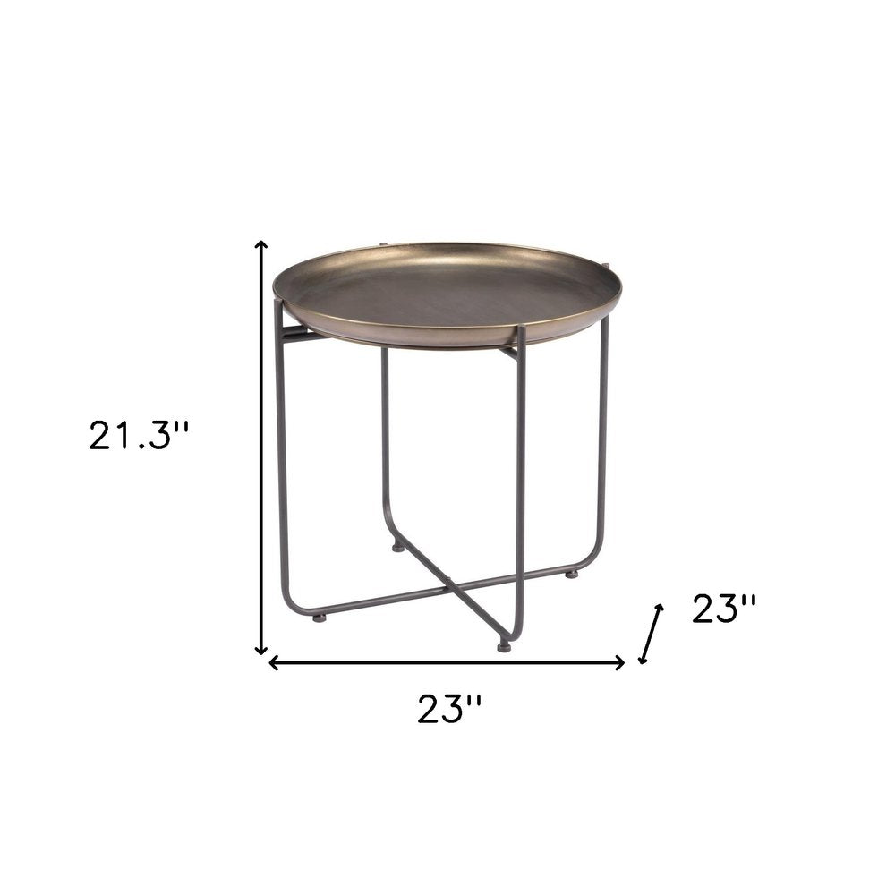 21" Bronze and Gray Steel Round Cross Legs End Table