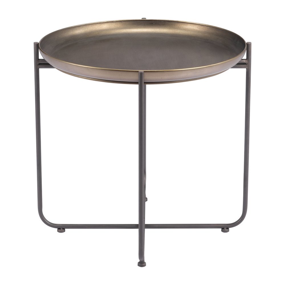 21" Bronze and Gray Steel Round Cross Legs End Table