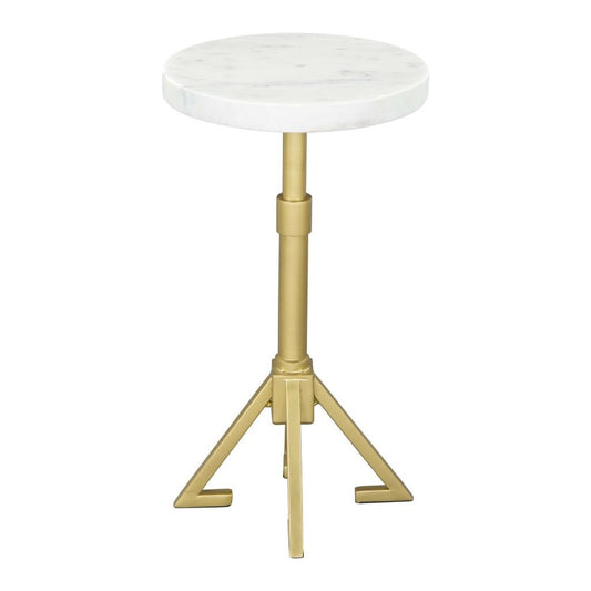 22" White And Gold Marble And Iron Round Pedestal End Table