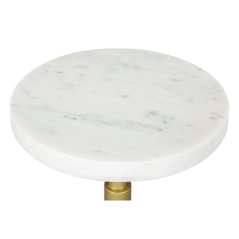 22" White And Gold Marble And Iron Round Pedestal End Table