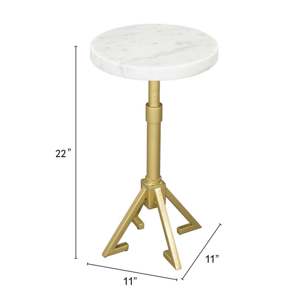 22" White And Gold Marble And Iron Round Pedestal End Table