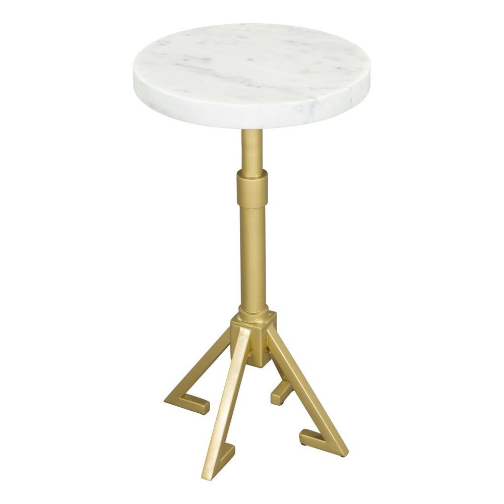 22" White And Gold Marble And Iron Round Pedestal End Table