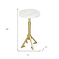 22" White And Gold Marble And Iron Round Pedestal End Table