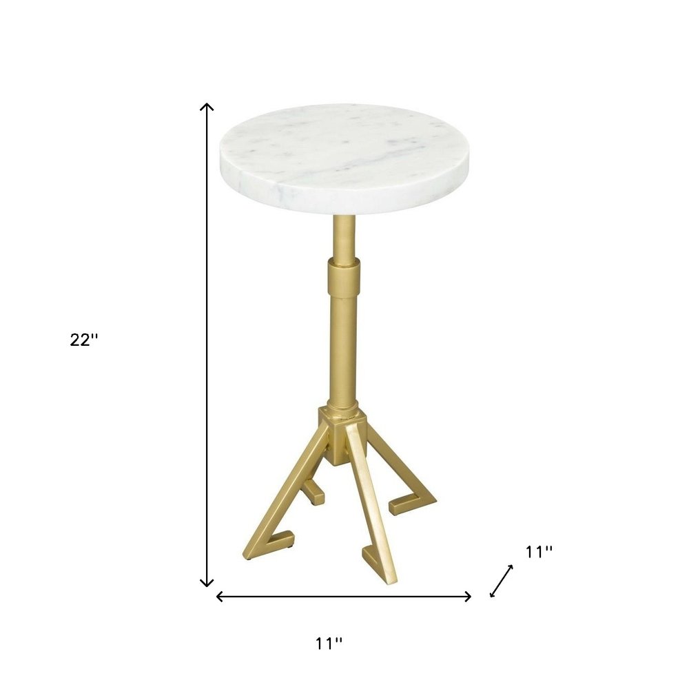 22" White And Gold Marble And Iron Round Pedestal End Table