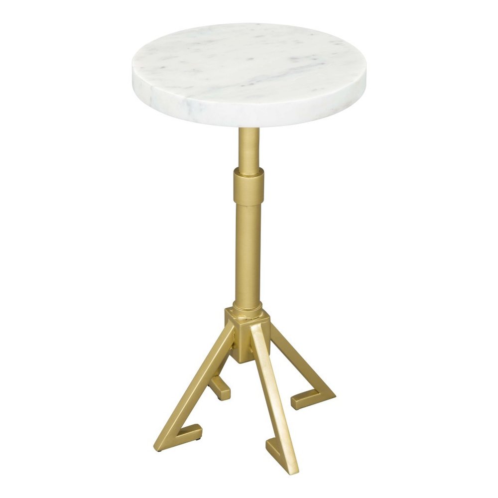 22" White And Gold Marble And Iron Round Pedestal End Table