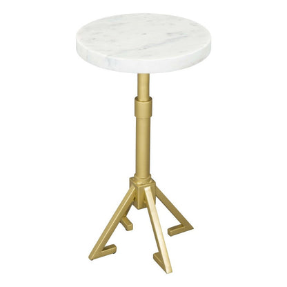 22" White And Gold Marble And Iron Round Pedestal End Table