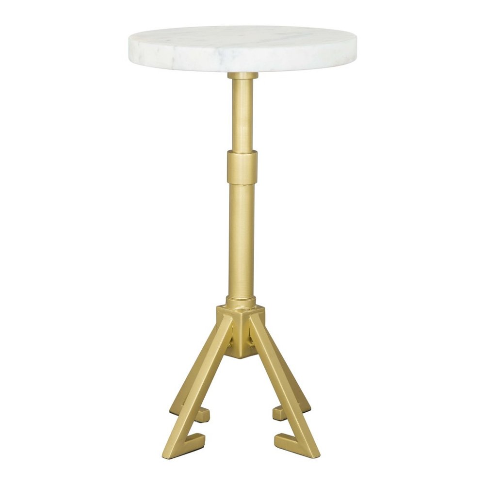 22" White And Gold Marble And Iron Round Pedestal End Table