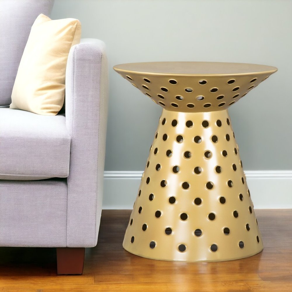 20" Gold Iron Round Pedestal End Table