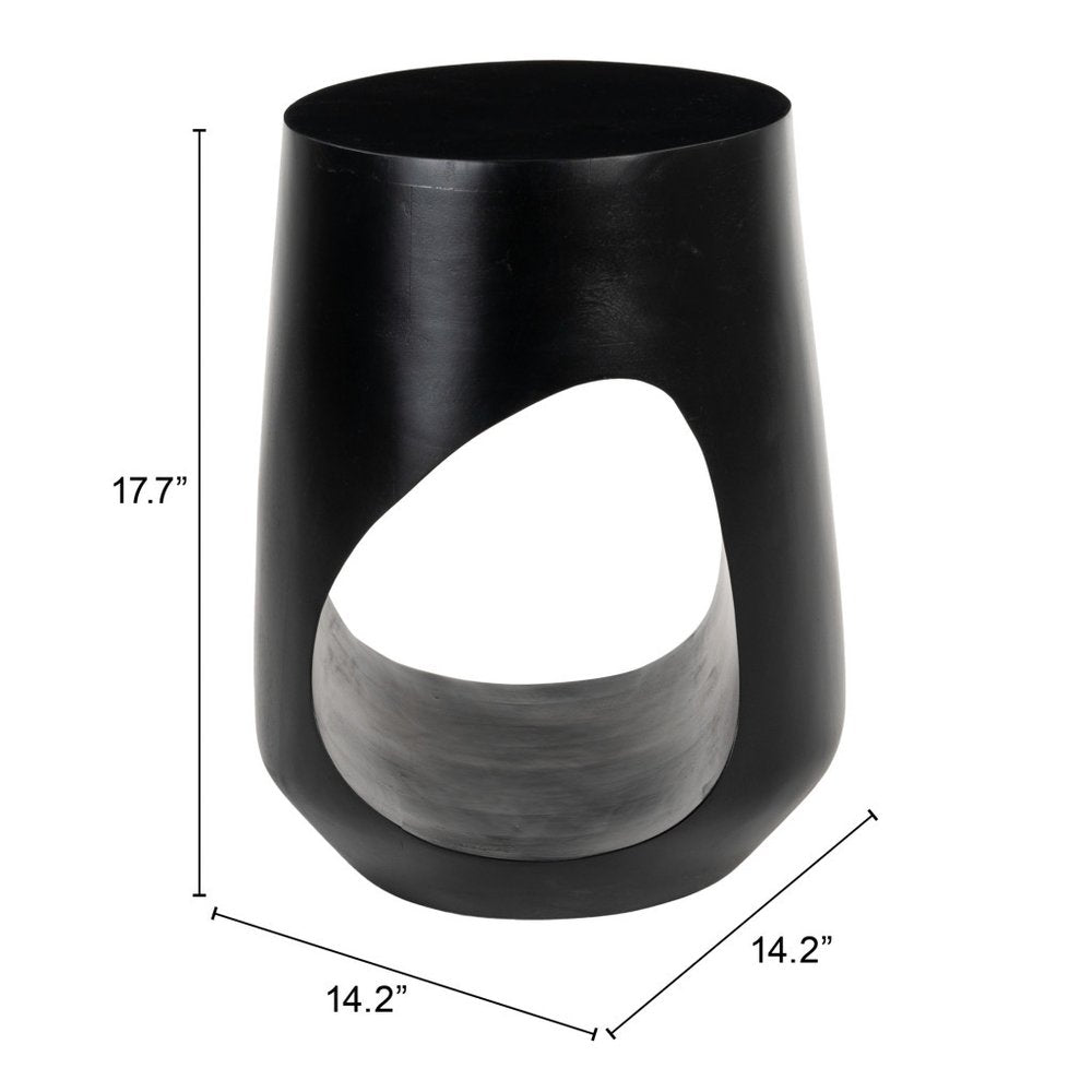 18" Black Solid Wood Round Mod Geo End Table