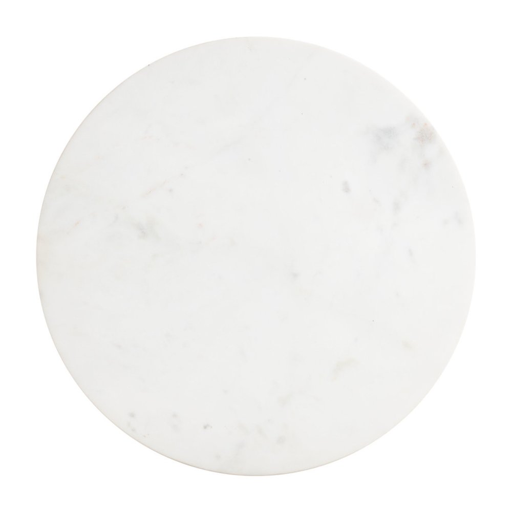 20" White and Natural Distressed Marble and Solid Wood Round Pedestal End Table