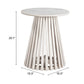 20" White and Natural Distressed Marble and Solid Wood Round Pedestal End Table