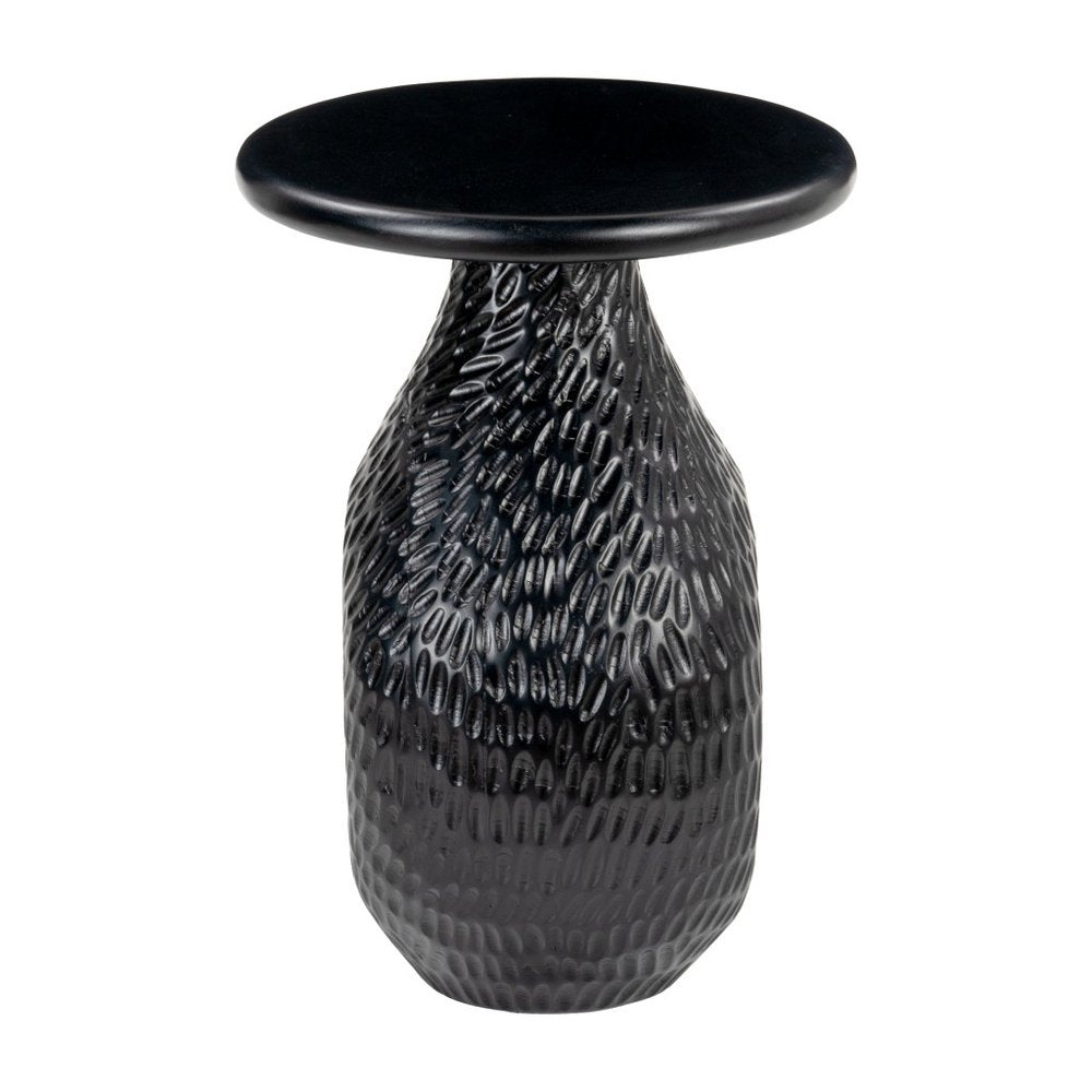 20" Black Solid Wood Round Pedestal End Table