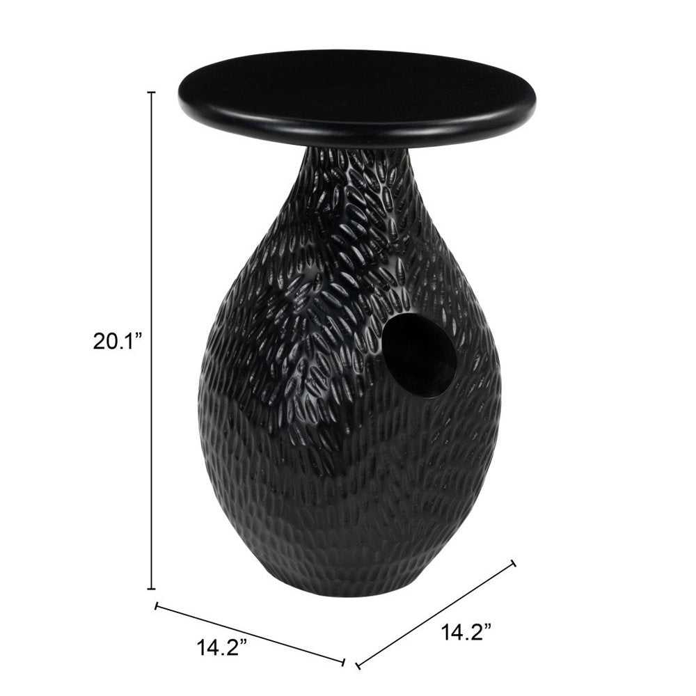 20" Black Solid Wood Round Pedestal End Table