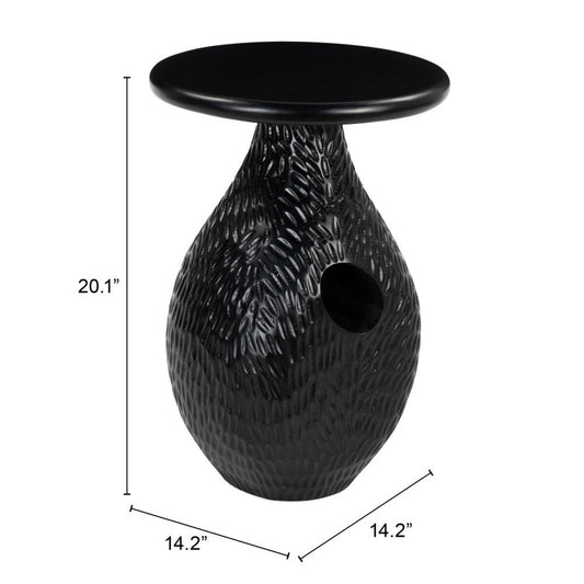 20" Black Solid Wood Round Pedestal End Table