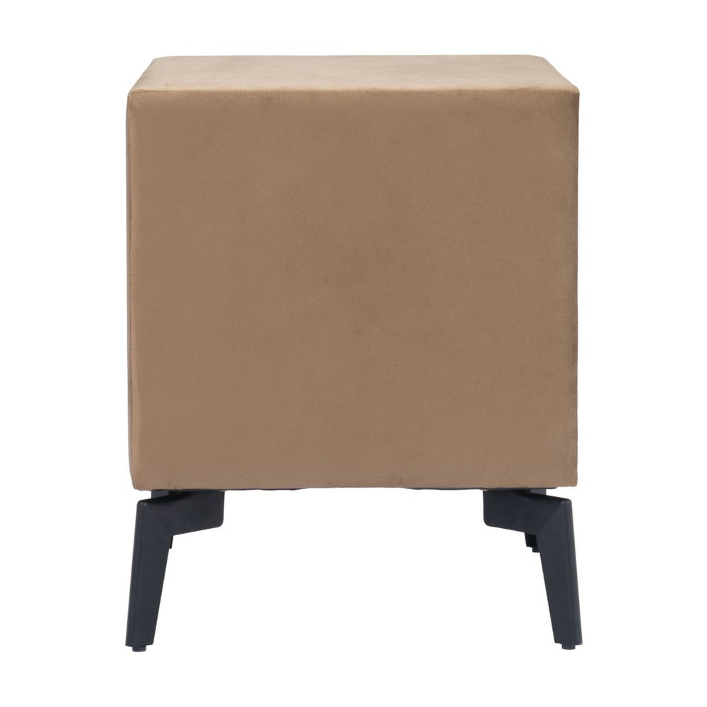 20" Brown and Black Velvet Wood and Steel End Table With Two Drawers