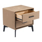 20" Brown and Black Velvet Wood and Steel End Table With Two Drawers