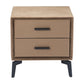 20" Brown and Black Velvet Wood and Steel End Table With Two Drawers
