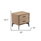 20" Brown and Black Velvet Wood and Steel End Table With Two Drawers