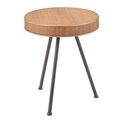 23" Natural and Gray Rattan and Steel Round End Table
