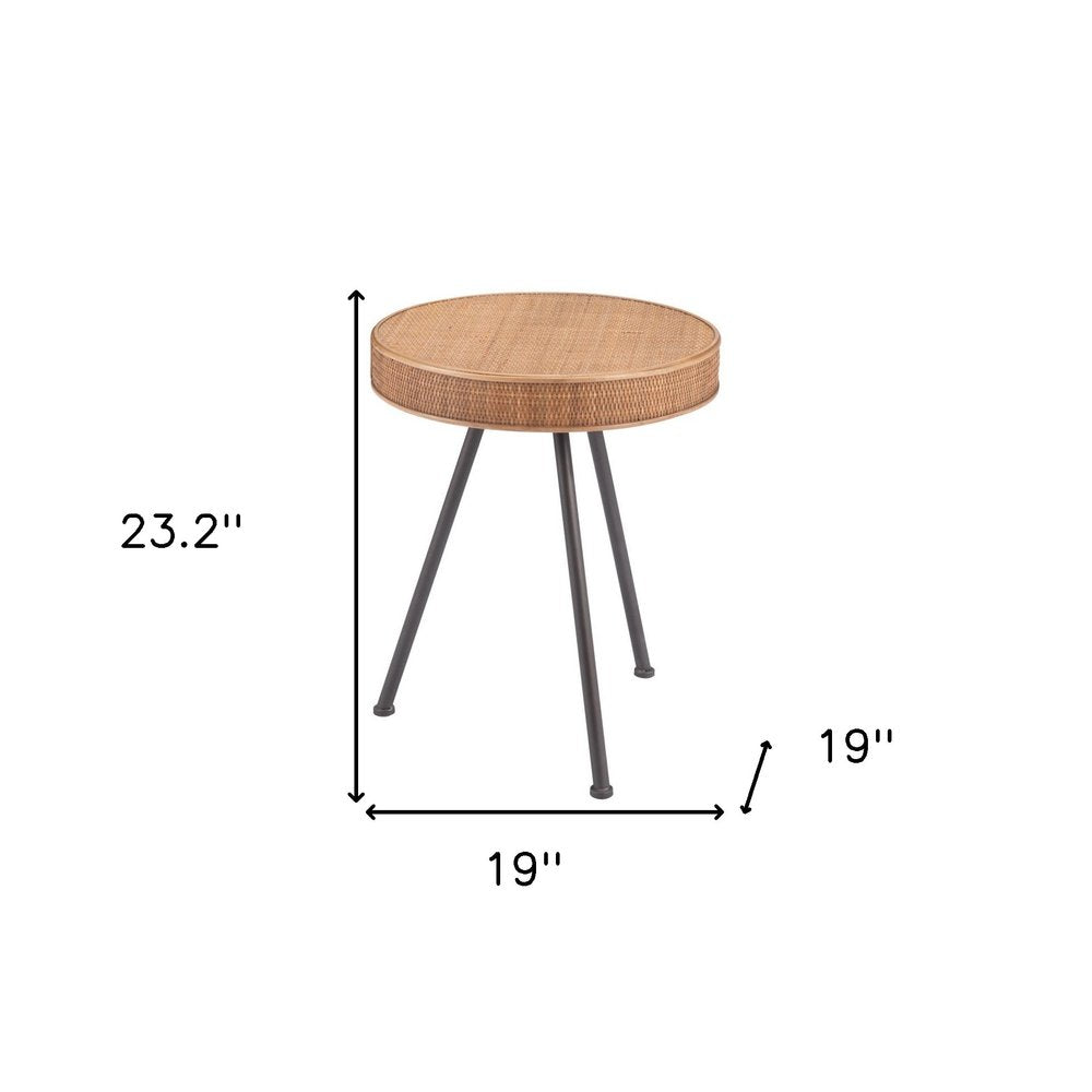 23" Natural and Gray Rattan and Steel Round End Table