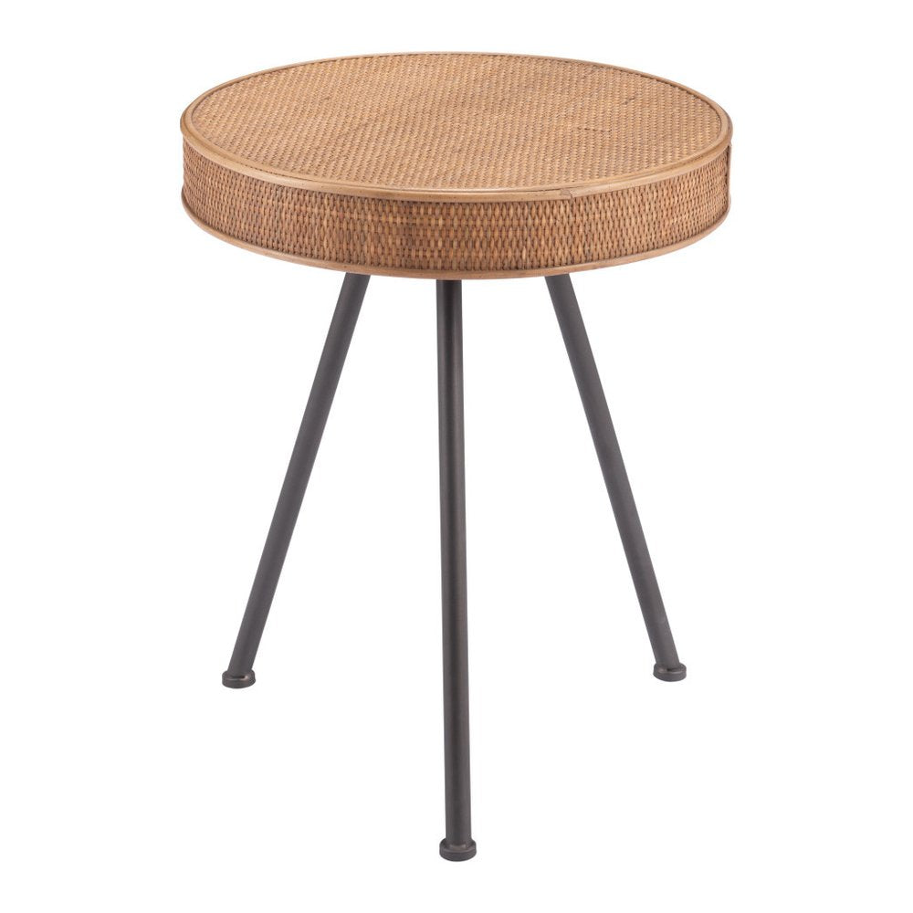 23" Natural and Gray Rattan and Steel Round End Table