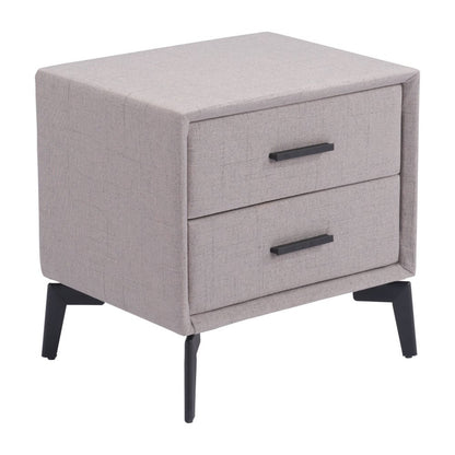 20" Gray and Black Fabric Wood and Steel End Table With Two Drawers