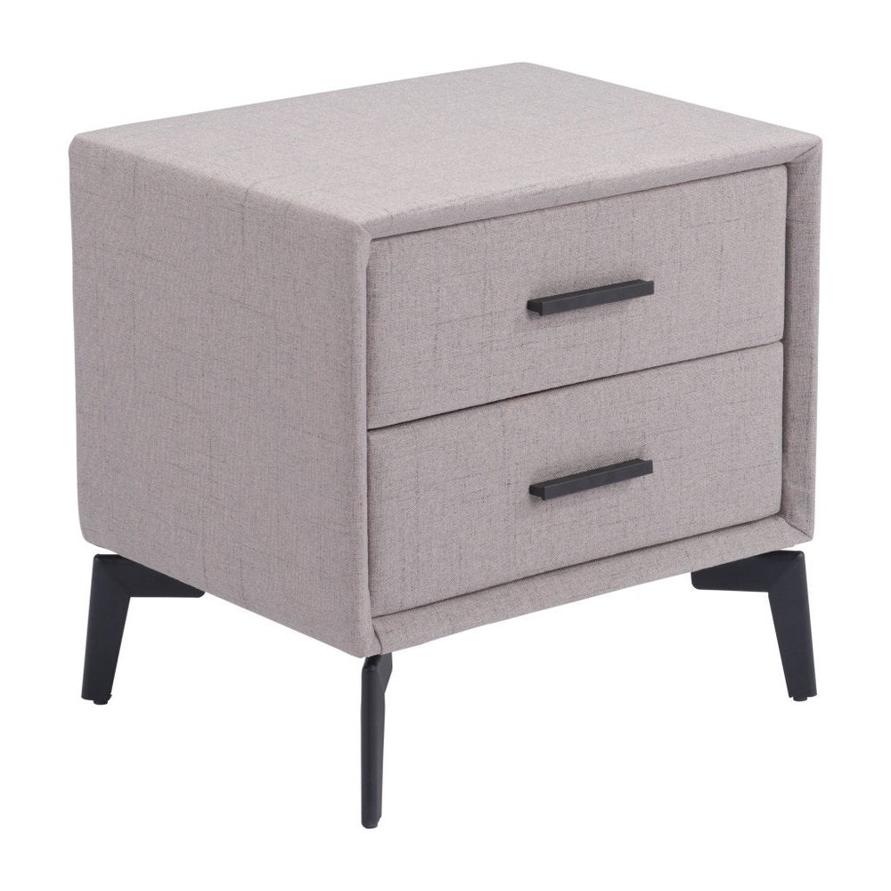 20" Gray and Black Fabric Wood and Steel End Table With Two Drawers
