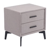 20" Gray and Black Fabric Wood and Steel End Table With Two Drawers