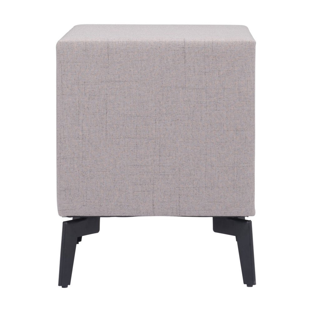 20" Gray and Black Fabric Wood and Steel End Table With Two Drawers