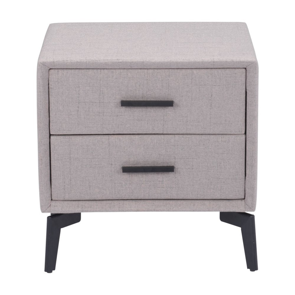 20" Gray and Black Fabric Wood and Steel End Table With Two Drawers